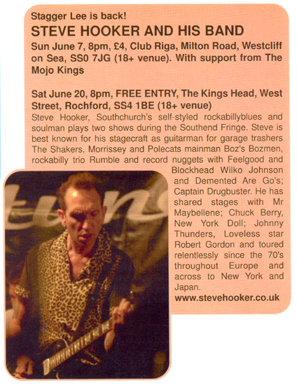 outhend Fringe Festival, Steve Hooker & His Band - Live at Club Riga, Westcliff June 7th 2009, and Live at The Kings Head, Rochford June 20th, 2009