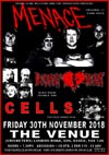 Menace + Deviant Heart + Cells - Live at The Venue, Westcliff-on-Sea, Essex - Friday November 30th, 2018 - Poster