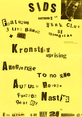Kronstadt Uprising + Allegiance To No One + Autumn Poison - Live at 'Sids', at Annabellas - 28.05.83 - Poster