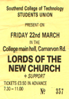 The Lords of The New Church - Live at The Southend College of Technology - 22.03.85 - Ticket