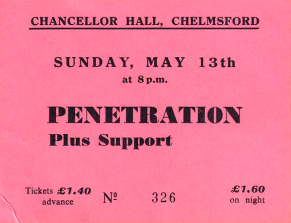 Penetration Live at The Chancellor Hall, Chelmsford - 13.05.79 - Ticket