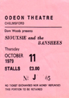 Siouxsie and The Banshees - Live at The Odeon Theatre, Chelmsford - 11.10.79 - Ticket