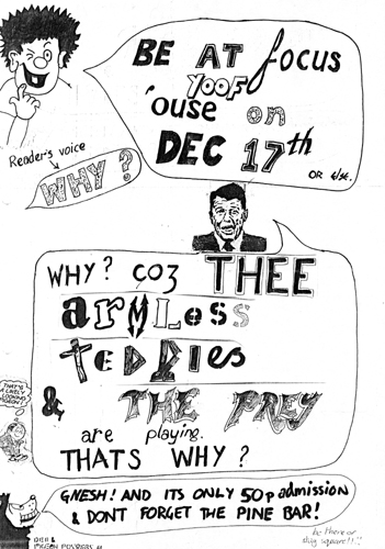Thee Armless Teddies + The Prey - Live at Focus - 17.12.84 - Poster