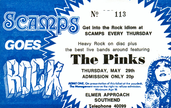 The Pinks - Live at Scamps - 29.05.80 - Ticket