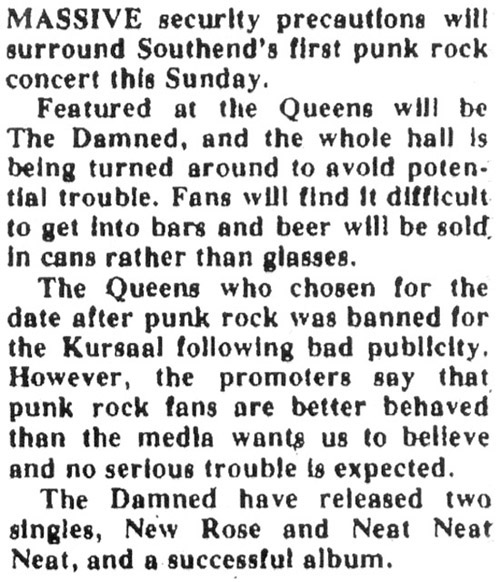 The Damned & The Adverts at The Queens - Evening Echo - 13.06.77