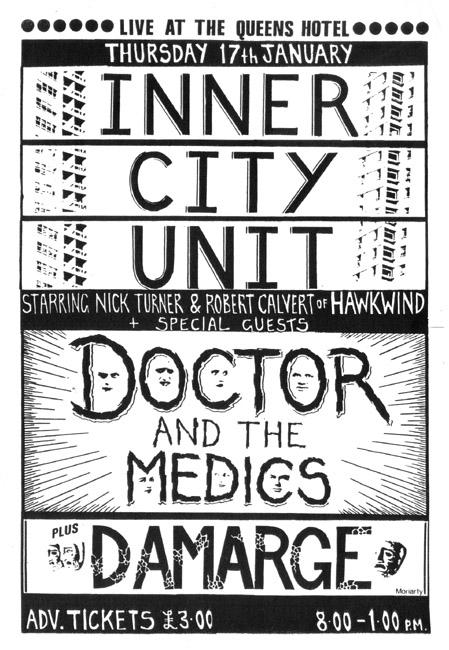 Nick Turner's Inner City Unit + Doctor & The Medics + Damarge + DJ The Dream Maker - Live at The Queens Hotel - 17.01.85 - Flyer
