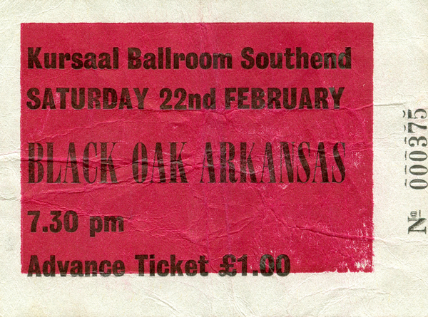 Black Oak Arkansas - Live at The Kursaal Ballroom - 22.02.75 - Ticket