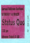 Status Quo - Live at The Kursaal Ballroom - 01.03.75 - Ticket