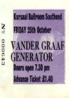 Van Der Graaf Generator - Live at The Kursaal Ballroom - 25.10.74 - Ticket
