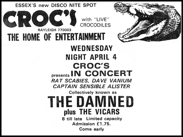 The Damned + The Vicars - Live at Crocs - 04.04.79 - Press Advert