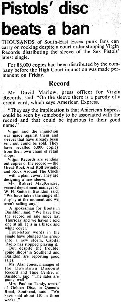 Pistols Disc Beats a Ban - Echo - 25.10.79