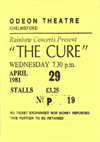 The Cure - Live at The Odeon, Chelmsford - 29.04.81 - Ticket
