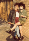 Wendi and Michele outside Westcliff Library - January 1982