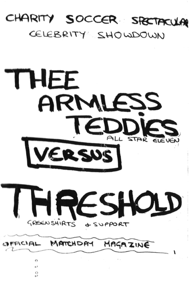 Thee Armless Teddies vs Threshold Football Match #1 - 08.06.86 - Official Program - Cover