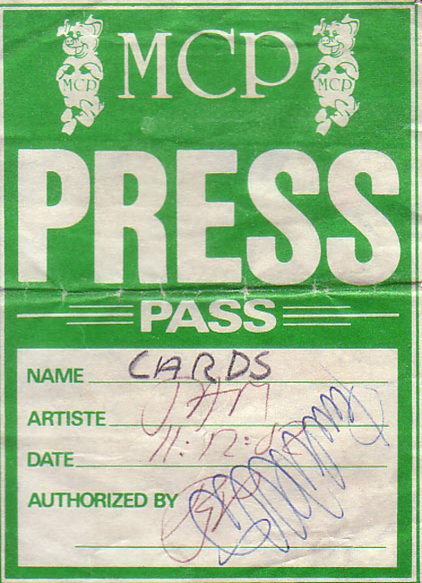 The Cards - Pass from last Jam gig - 11.12.82