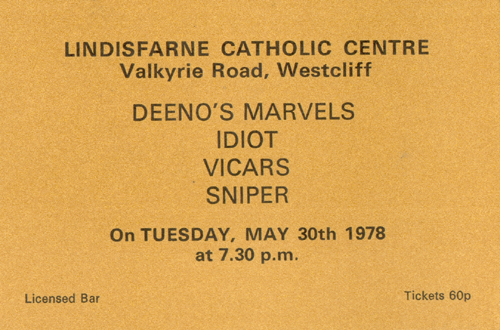 Deeno's Marvels - Live at Lindisfarne Catholic Centre - May 30th 1978 - Ticket