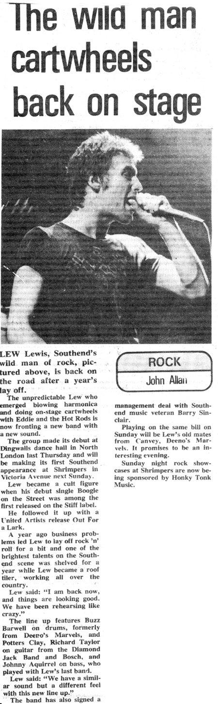 Lew Lewis and Deeno's Marvels - Local Newspaper Clipping