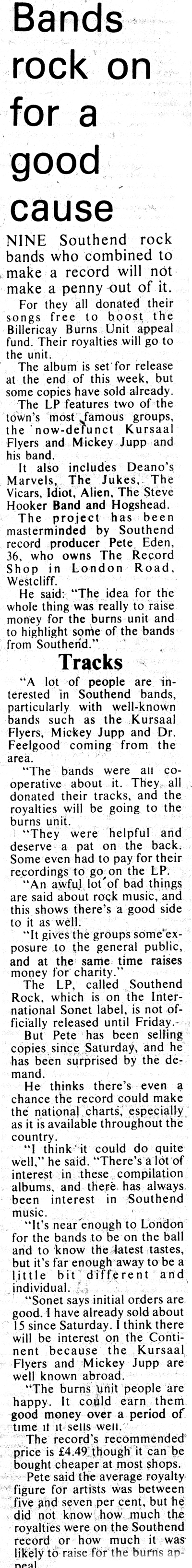 Southend Rock album - Local Newspaper Clipping