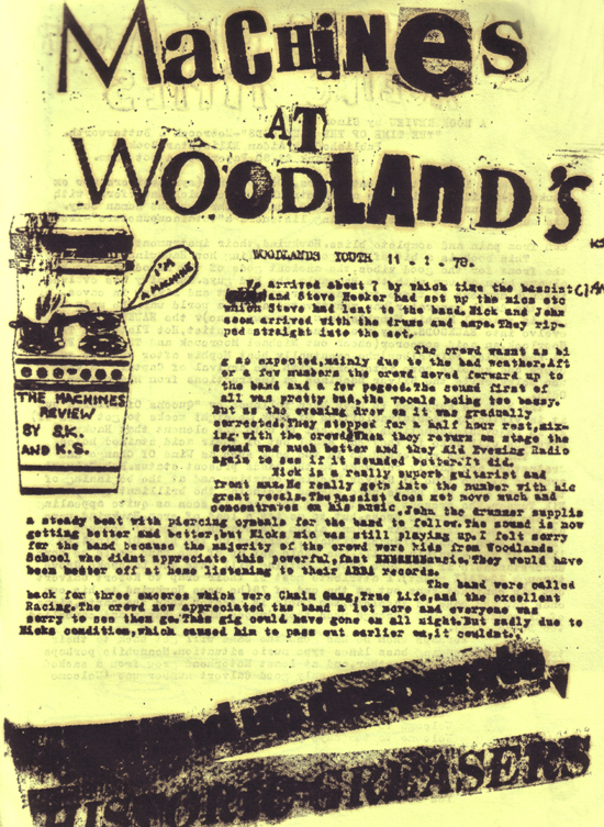The Machines - Live at Woodlands - 11.01.78 - Gig Review from Strange Stories #4 - 1978