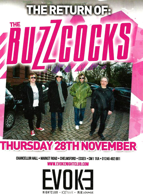 Buzzcocks 'Return To Evoke' + Mandeville + DJ Dave Arscott - Live at Evoke Nightclub (Former Chancellor Hall), Chelmsford, Essex - Thursday November 28th, 2013 - Flyer
