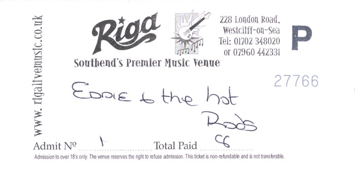 Eddie & The Hot Rods + White Devils' Cause - Live at Club Riga, Friday December 7th, 2012 - Ticket