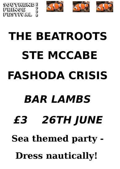 Southend Fringe Festival Closing Party - Bar Lambs, June 26th, 2009 - Poster