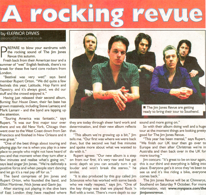The Jim Jones Revue - Live at Chinnerys - 09.10.10 The Jim Jones Revue - Live at Chinnerys - 09.10.10  - The Enquirer Feature