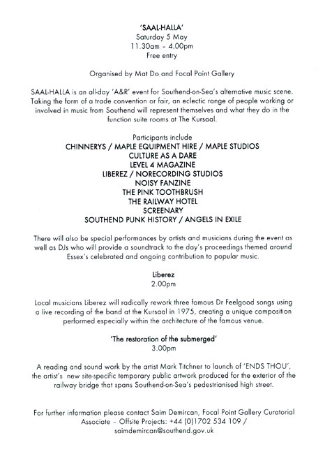 'Saal-Halla' (KurSAAL-ValHALLA) - Saturday May 5th, 2012 - Information