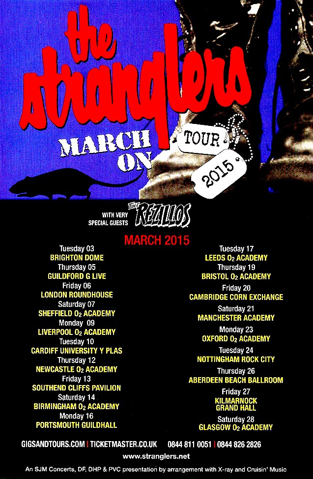 The Stranglers + The Rezillos - Live at The Cliffs Pavilion, Southend-on-Sea, Essex - Friday March 13th, 2015 - Tour Poster