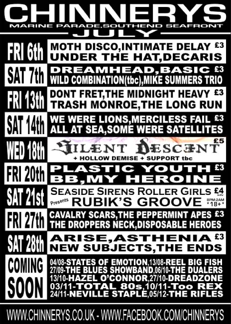 Trash Monroe + Don't Fret + The Midnight Heavy + The Long Run - Live at Chinnerys, Southend-on-Sea, Essex - Friday, July 13th, 2012 - Poster #2