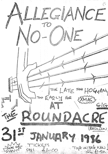 Allegiance To No One - Live at The Roundacre, Basildon - 31.06.86 - Poster