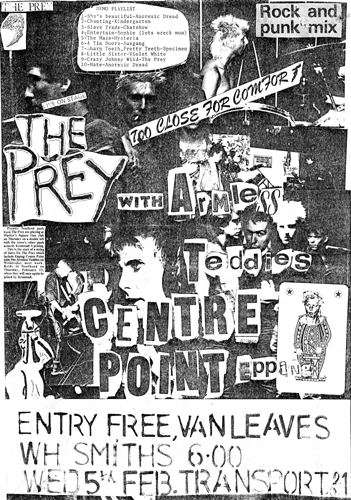 The Prey + Thee Armless Teddies - Live at Centre Point, Epping - 05.02.86 - Poster