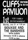 Siouxsie and The Banshees - Live at The Cliffs Pavilion, Southend - 27.07.81 - Press Advert