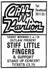 Stiff Little Fingers - Live at The Cliffs Pavilion - 02.11.82 - Press Advert