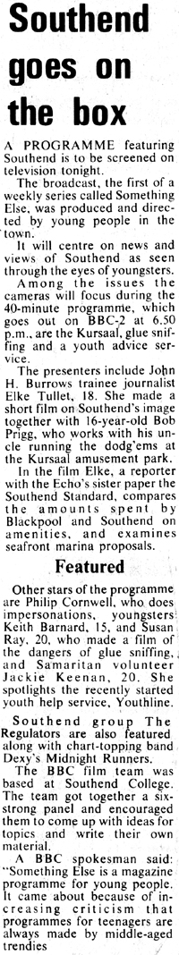 Something Else TV Programme - Southend Edition - Evening Echo - Article #1
