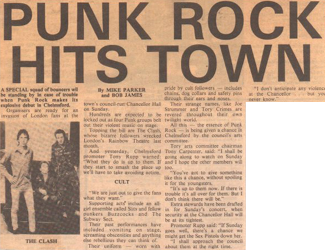 The Clash - White Riot '77 Tour - Chelmsford Newspaper Clipping