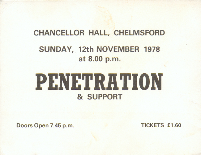 Penetration - Live at The Chancellor Hall, Chelmsford - 12.11.78 - Ticket