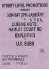 The Exploited + UK Subs - Live at The Queens Hotel - 27.01.85 (Re-Scheduled to 03.02.85) - Ticket