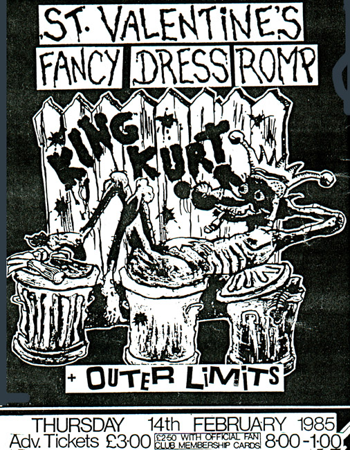 King Kurt + Outer Limits - Live At The Queens Hotel - 14.02.85 - Flyer