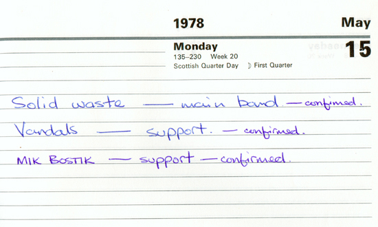 Entry in Dave Tulloch's diary for Van Gogh booking