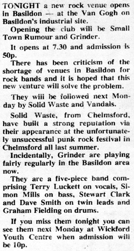 Grinder - Live at The Van Gogh - 08.05.78 - Evening Echo