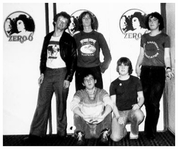 Stripey Zebras: Left to right Steve Dobson (Bass), Paul Brown (Guitar), Martin Fulton sitting (Vocals), Martin Hardy also sitting (Guitar) and Graham Burnett (Drums)