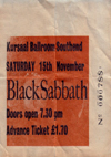 Black Sabbath - Live at The Kursaal Ballroom - 10.01.76 (Rescheduled date) - Ticket