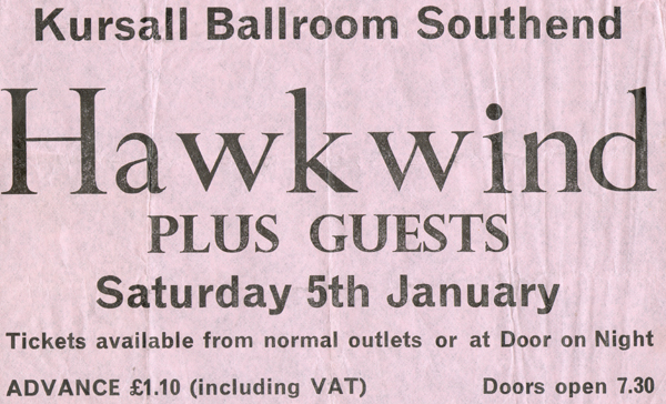 Hawkwind - Live at The Kursaal Ballroom - 05.01.74 - Flyer