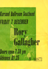 Rory Gallagher - Live at The Kursaal Ballroom - 07.12.73 - Ticket