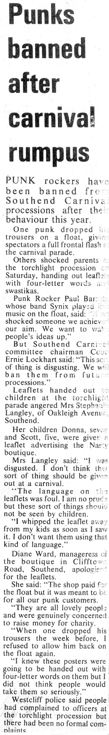 Punks banned after carnival rumpus - Echo - 21.08.80