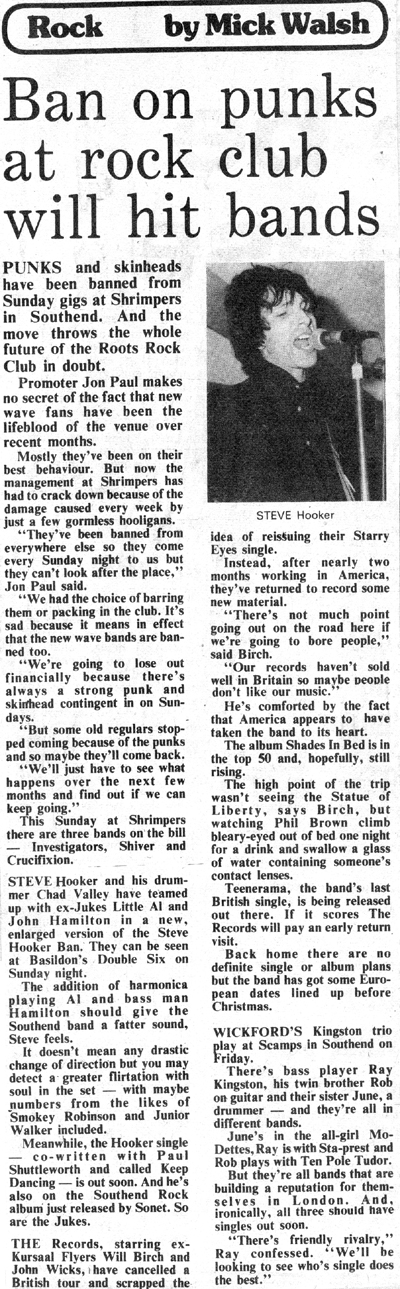 Ban on punks at rock club will hit bands - Echo - 05.11.79