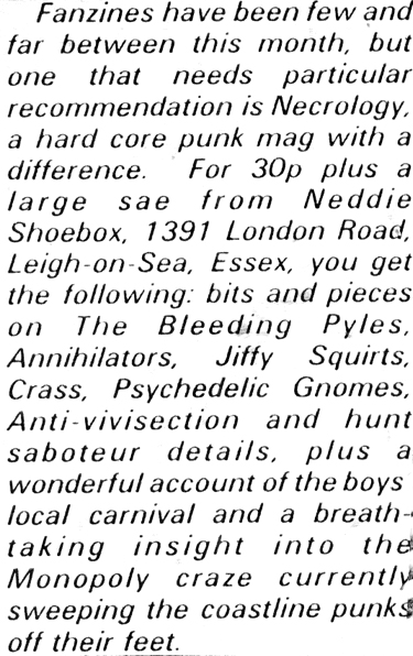 Necrology #1 review - Zigzag - No 120 - December 1981