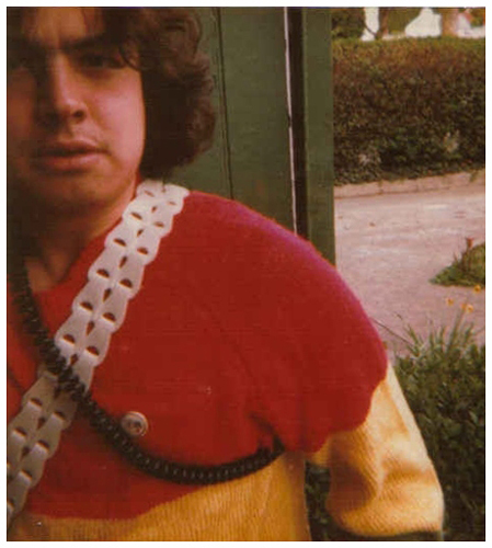 Stripey Zebras - Graham Burnett outside Dave White’s flat in Westcliff carrying a Guitar!