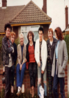 Waiting at a Bus Stop in Rayleigh to go to Shrimpers: L-R: Lee, Tracy, Karen, Ita, Mark, Donna + Sister - 25.05.80